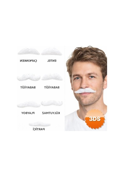 6'lı Yapışkanlı Beyaz Parti Bıyık Seti Farklı Modeller
