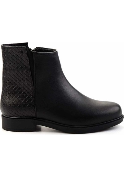 Siyah Siyah Hakiki Deri Kadın Bot & Bootie K02586307003 Siyah