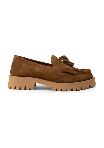 Deery Kadın Hakiki Süet Taba Renkli Püsküllü Loafer - 02033ztbac01