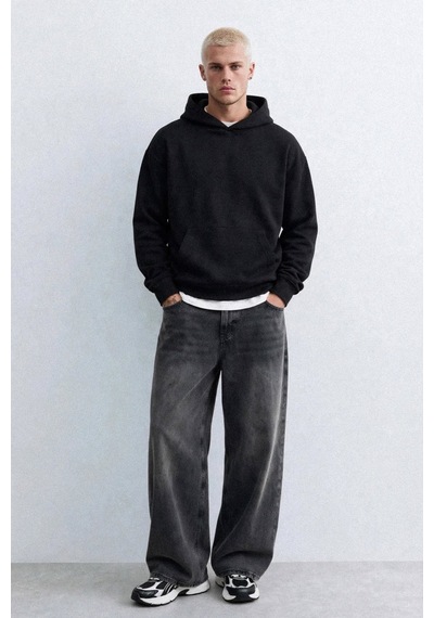 Barrels And Oıl Erkek Kapüşonlu Kanguru Cepli Sweatshirt - Siyah Siyah