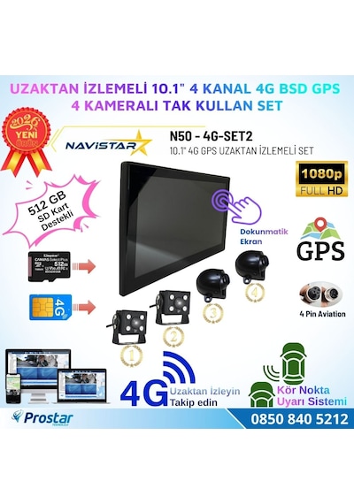 Uzaktan İzlemeli 10 İnç 4 Kanal 4g Gps Bsd Kör Nokta Uyarı Sistemli Ir Led Kameralı Profesyonel Araç Kamera Seti