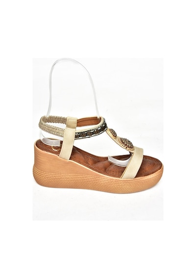 Fox Shoess258136009 Bej Dolgu Tabanlı Kadın Sandalet Bej