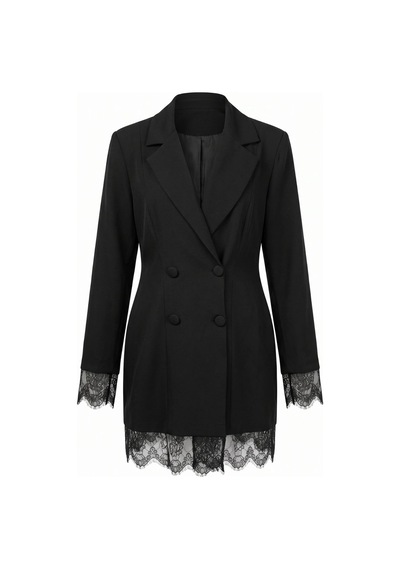 CEMO Dantel Detaylı Kruvaze Blazer Ceket Elbise Siyah