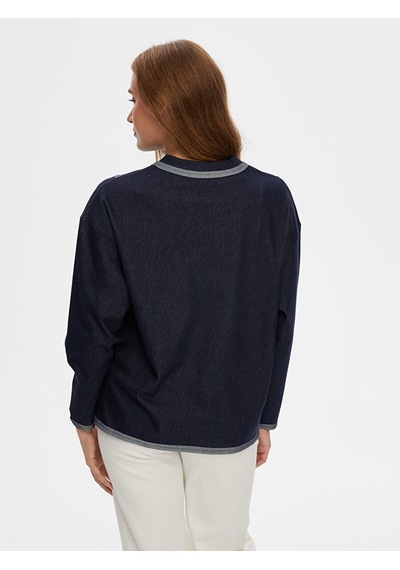 Faik Sönmez V Yaka Ters Dikiş Detaylı Sweatshirt W26swt002 Uw26swt00227 İndigo