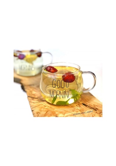Good Morning Kupa Seti, 2'li Şeffaf, Borosilkat Cam, 350ml çok renkli