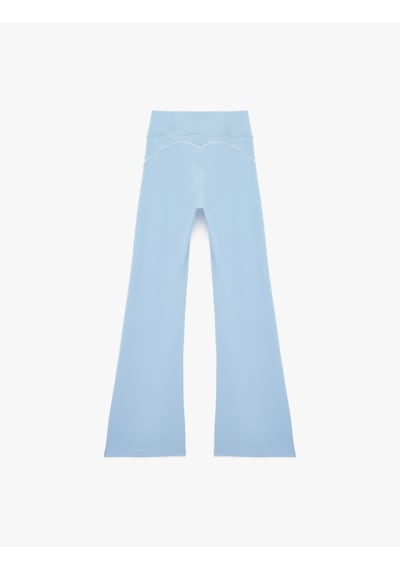 Koton Yüksek Bel Biyeli Slim Fit İspanyol Paça Spor Tayt Mavi 6sak40068nk