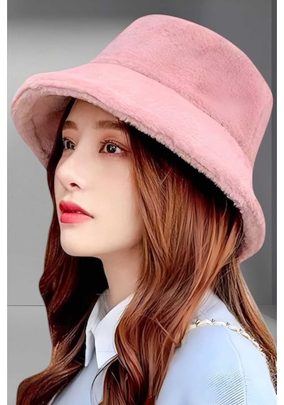 Uniquetrenders Kadın Peluş Bucket Şapka Pudra