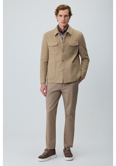 Morven Erkek Bej Trend Yünlü Safari Model Dinamik Fit Gömlek Ceket 27ks022001653 Bej
