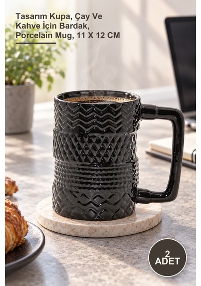 2 Adet Porselen Kupa Bardak Tasarım Kupa, Çay Ve Kahve İçin Bardak, Porcelain Mug, 11 X 12 Cm 1