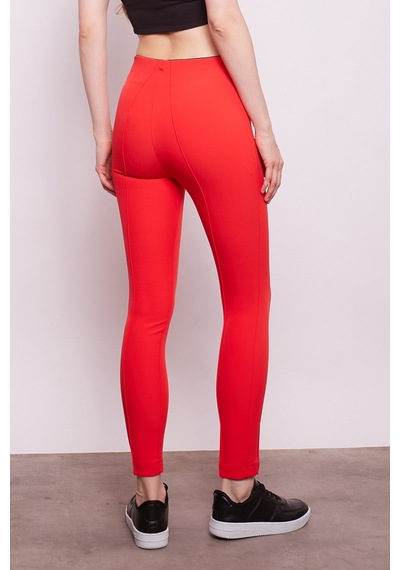 JUMENT Power Strech Likralı Dar Kesim Yüksek Bel Beli Lastikli Bilek Boy Kumaş Pantolon-mercan
