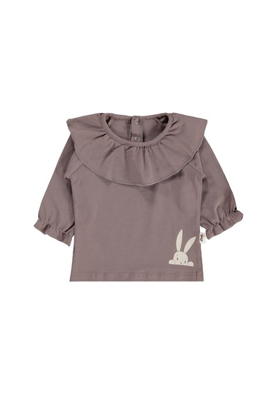 Civil Baby Tavşan Baskılı Kolu Büzgülü 6-18 Ay Sweatshirt - Kahverengi