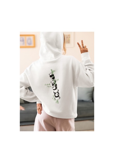 Stil X Sevimli Pandalar Baskılı Kadın Sweatshirt Beyaz-5