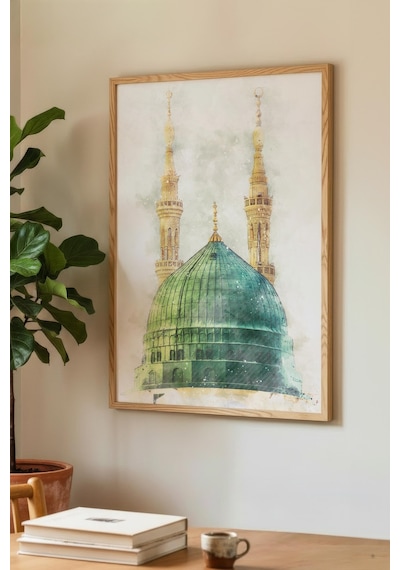 1 Adet Doğal Ahşap Çerçeveli Doğa Ve Şelale Manzaralı Vintage Tablo
