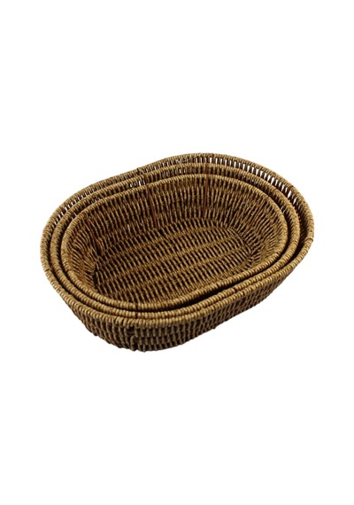 3 Lü Rattan Plastik Sepet, Ekmeklik , Meyve Sepeti Oval 3 Boy 3716