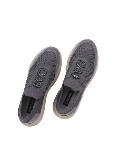 Erkek Gri Kalın Tabanlı Deri Sneaker