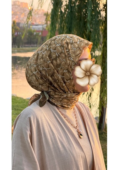 Qalortex Scarf Pamuklu Pera Desen Eşarp - Haki