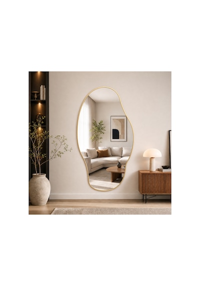 Ant Home Asimetrik Ayna Çerçeveli Ayna Duvar Aynası Konsol Aynası Banyo Aynası Çerçeveli Ayna Gold