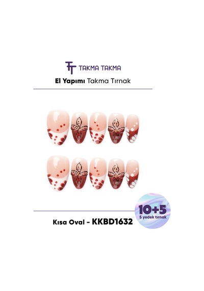 Kkbd1632 Kısa Badem 15'li Tekrar Kullanılabilir El Yapımı Protez Takma Tırnak Xs