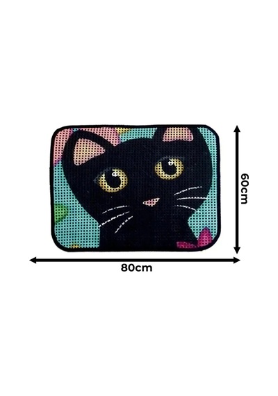 Büyük Boy Renkli Desenli Elekli Kedi Tuvalet Önü Paspası 80 X 60 Cm Siyah - 831955081
