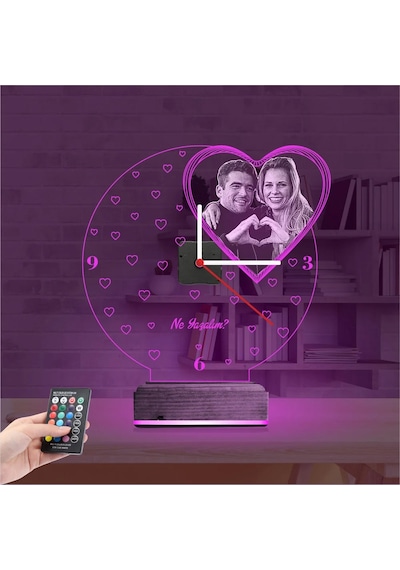 Luvivia Kalp Sevgiliye Hediye V3 Fotoğraflı Saatli 3d Lamba - Masa Gece Lambası