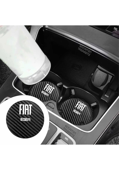 Fiat Egea Siyah Karbon Araç Bardak Altlığı Fiat Logolu Egea Özel Üretim 2 Adet 7 Cm 2 Adet