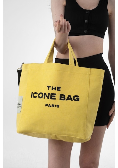Icone Sarı The Icone Bag Paris İşlemeli Tote Kadın Kol Çantası Ve Omuz Çantası Sarı