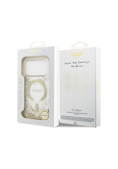 Apple Uyumlu iPhone 17 Pro  Kılıf Guess Lisanslı M-safe Şarj Özellikli Transparan Resin Bottom Kapak Gold Gold