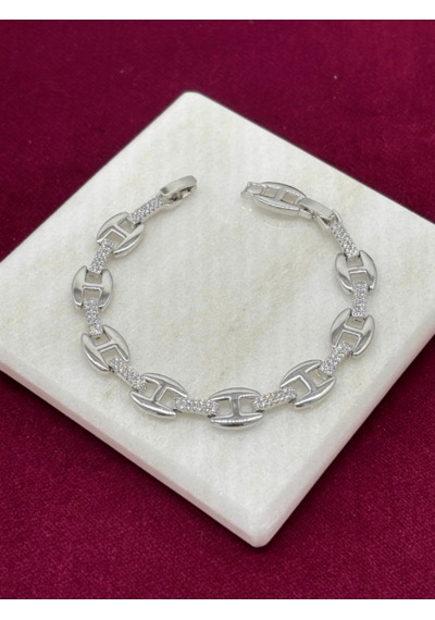 Taşlı Ve Parlak Birbirine Geçme Model Silver Bileklik Silver