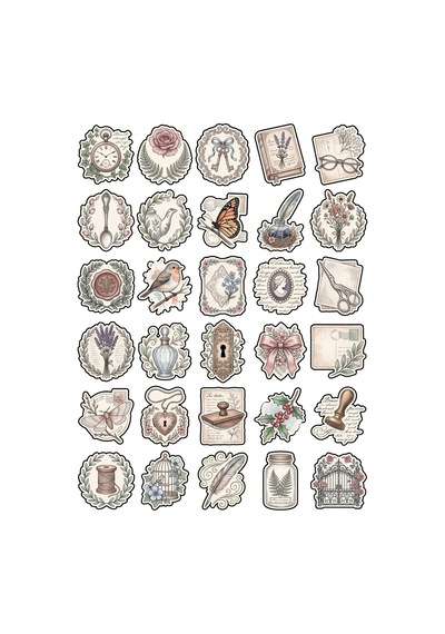 30 Adet Vintage Nostaljik Botanik Sticker Seti - Ajanda Defter Scrapbook Çok Renkli