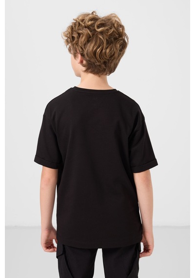 Tommylife Siyah Pamuklu Yumuşak Dokulu Oversize Baskılı Erkek Çocuk T-shirt - 11301 Siyah