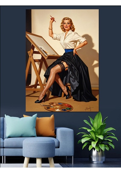 Ahşap Tablo Ressam Kadın Ve Tuval Hayvan Tabloları