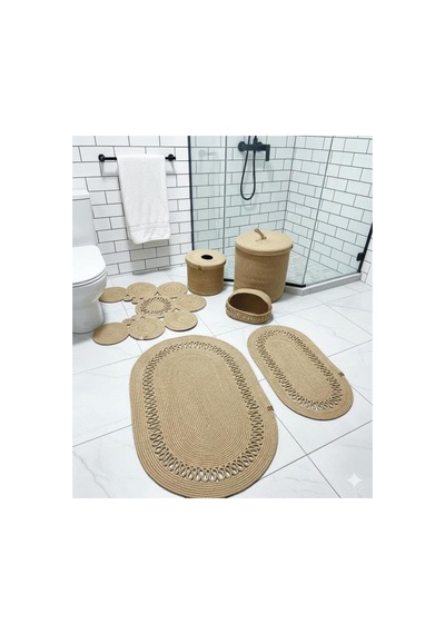 Jüt,hasır,banyo Takımı,banyo Paspası, Paspas Takımı,makyaj Sepeti,banyo Kovası,klozet Paspas, Kahverengi Kahverengi