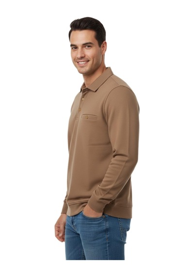 Raymons Erkek Gömlek Yaka Petek Doku Cepli Regular Fit Sweatshirt Bgl-st04956 Camel