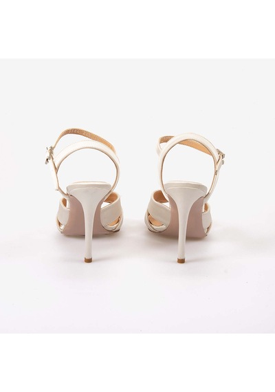 Hawen Angels Kadın Zarif Bilekten Bantlı Saten 12,5cm İnce Topuklu Gece & Abiye Ayakkabı 6564-249-v1 Off White Saten