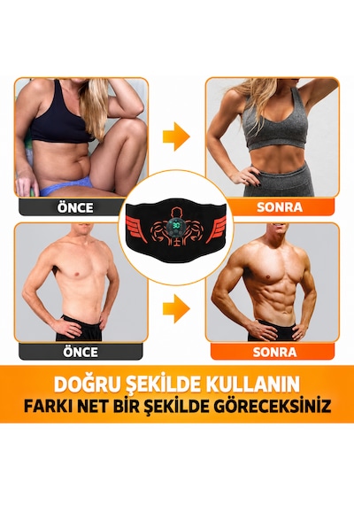 Ems Karın Kası Kemeri 30 Seviye 10 Mod Şarjlı Kas Stimülatörü 40 Cm Uzatma Aparatı