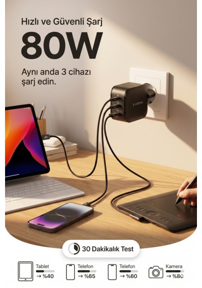 80w Çift Portlu Usb-c Girişli Akıllı Hızlı Şarj Adaptör Kablo Seti - Pd Ve Qc Destekli
