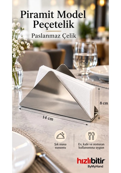 Bymyhand Paslanmaz Çelik Ev Lokanta Ve Restoran İçin Peçetelik Metalik Gri