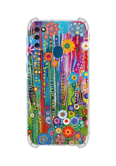 Printify Samsung Galaxy M30s İle Uyumlu Düşlerin Dansı Serisi Folklorik Bahçe Tasarımlı Uv Baskılı Köşe Korumalı Antişok Kılıf Şeffaf