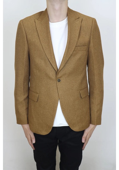 Dmctekstil Duayen Erkek Camel İtalyan Kesim Dar Kalıp Tek Düğme Yazlık Blazer Ceket