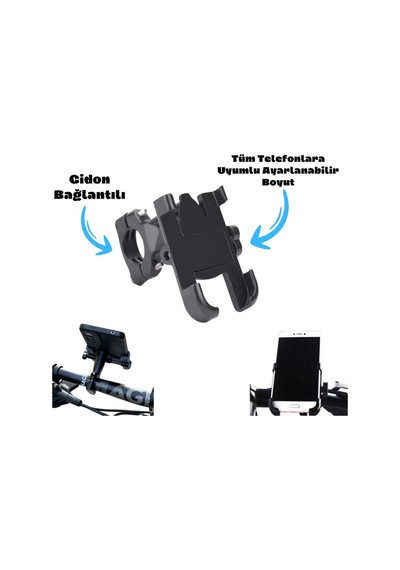 360 Derece Ayarlanabilir Gidon Bağlantılı Metal Alyanlı Motorsiklet Ve Bisiklet Telefon Tutucu
