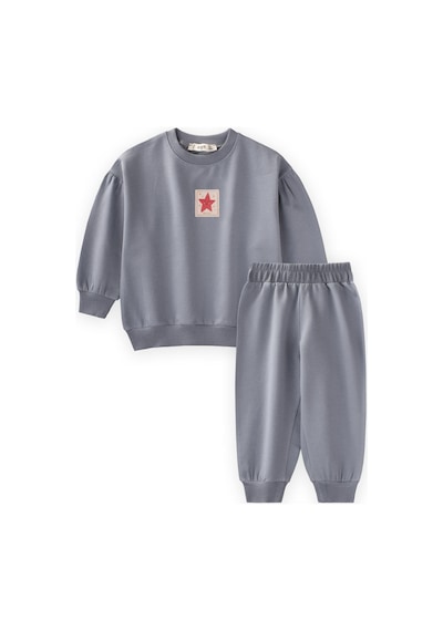 Cigit Etiket Detaylı Sweatshirt Takım 1-7 Yaş Mint Yeşil Mint Yeşili