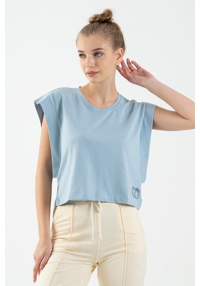 Maraton Regular Kadın Bisiklet Yaka Sisli Mavi Crop Top Sisli Mavi