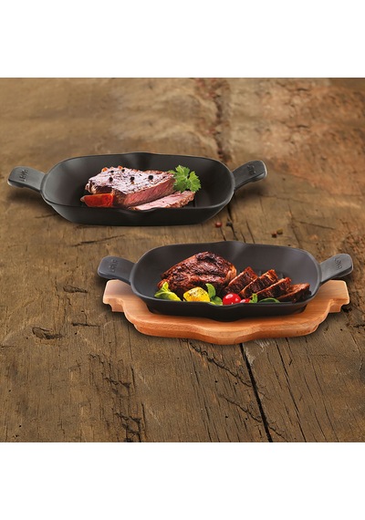 Lava Döküm Izgara Tava. Metal Kulplu. Ahşap Altlıklı. Ölçü 26x26c