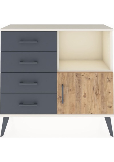 Arges Şifonyer Tek Raflı 4 Çekmeceli Tek Kapaklı 88x30x80 Aytaşı-çam/antrasit Çam/antrasit