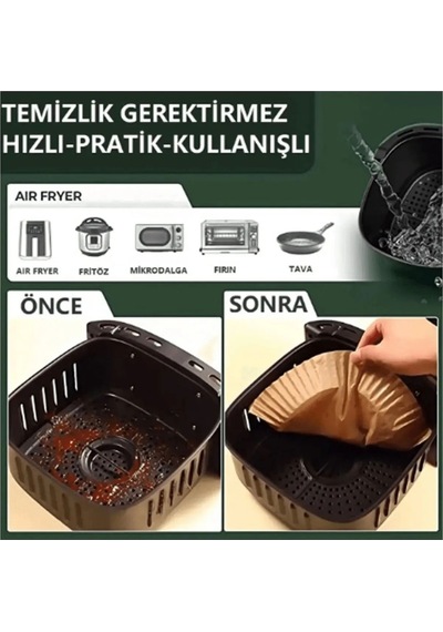 Air Fryer Pişirme Kağıdı 50 Adet Hava Fritözü Yuvarlak Model Pişi