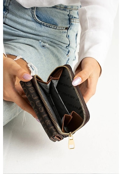 Just Polo Kadın Bol Kartlık Ve Kağıt Para Bölmeli Bölmeli Fermuarlı & Kapaklı Cüzdan Shopper Kahverengi