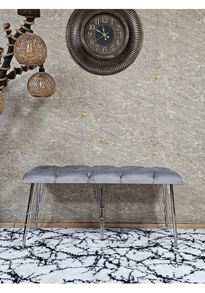 Metal Krom Tel Ayaklı 100 Cm Puf Bench - Puf - Bench - Oturak - M Çok Renkli