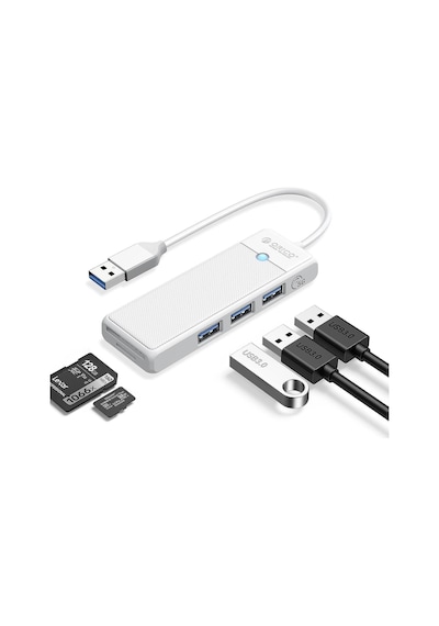 Orico PAPW3AT-U3-015-WH USB 3.0 to 3.0 TF SD Kart Okuyucu 3 Portlu USB 3.0 Çoklayıcı Adaptör Beyaz