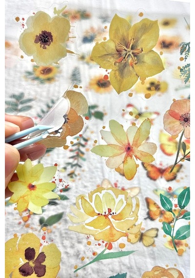 Lexroo Craft 6 Sayfa 60 Adet Şeffaf Büyük Sarı Çiçek Sticker Bullet Journal Scrapbook Laptop Ajanda
