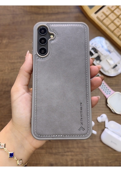 Samsung Galaxy A25 Uyumlu Premium Deri Dokulu Darbelere Karşı Dayanıklı Nazal Silikon Kılıf Gri